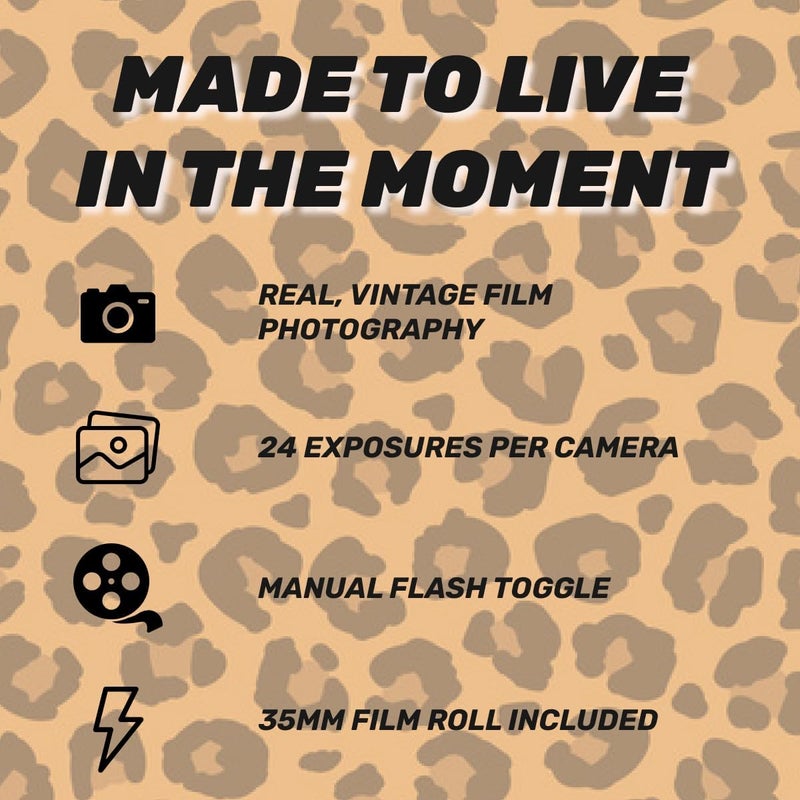 Lensy Disposable Film Camera – 35mm | 24 Shots | Perfect for Vacations, Parties, Weddings & Events, Easy-to-Use | Built-in Flash | Retro Photos | Film Included | No Batteries Needed (Cheetah Print) - Image 4